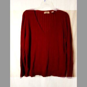 I E Woman Woman's V Neck Long Sleeve Sweater Blouse 2X Burgundy